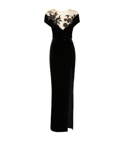 Shop Marchesa Velvet Flower-detail Gown In Black