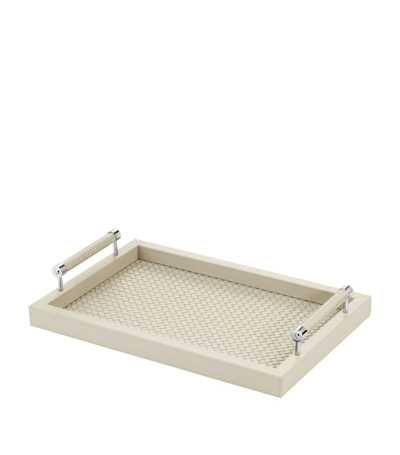 Shop Riviere Leather Woven Diana Tray (46cm X 31cm) In Ivory