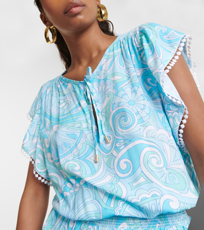 Shop Melissa Odabash Keri Printed Tiered Minidress In Blue