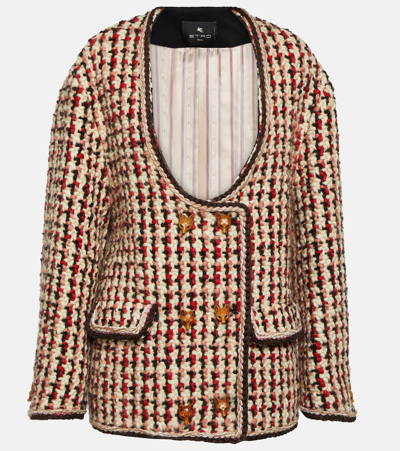 Shop Etro Oversized Wool-blend Bouclé Jacket In Multicoloured