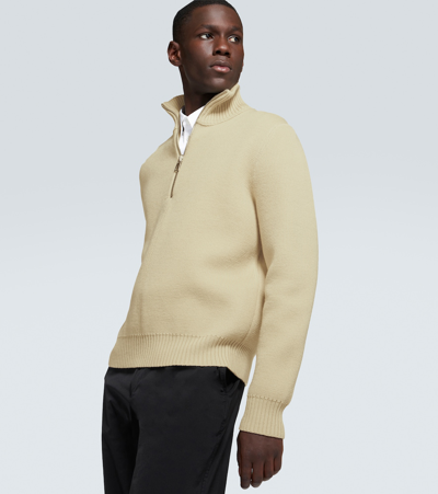 Shop Bottega Veneta Wool Half-zip Sweater In Beige