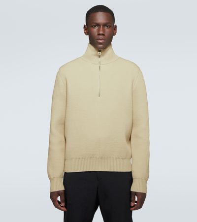 Shop Bottega Veneta Wool Half-zip Sweater In Beige