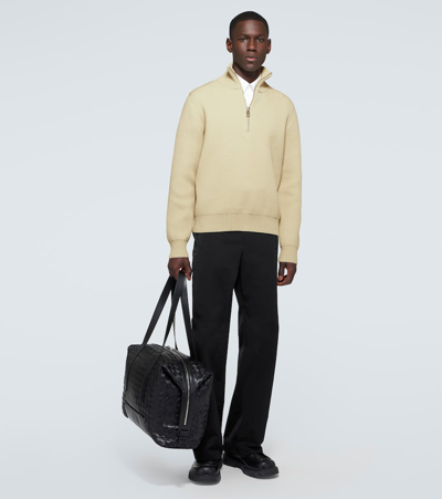 Shop Bottega Veneta Wool Half-zip Sweater In Beige