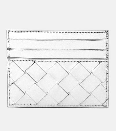 Bottega Veneta Intrecciato Leather Card Holder In Silver
