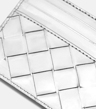 Bottega Veneta Intrecciato Leather Card Holder In Silver