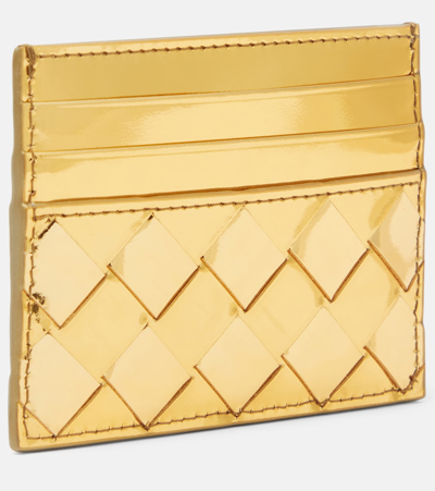 Bottega Veneta Intrecciato Leather Card Holder In Gold