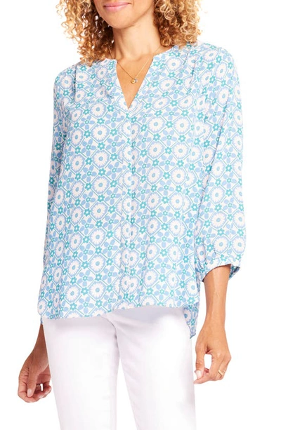 Shop Nydj High-low Crepe Blouse In Daisy Chain