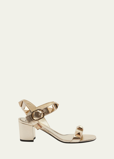 Shop Valentino Roman Stud Metallic Ankle-strap Sandals In R16 Platino