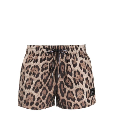 Dolce & Gabbana Swimsuit With Animal Print And Back Pocket In Black/brown