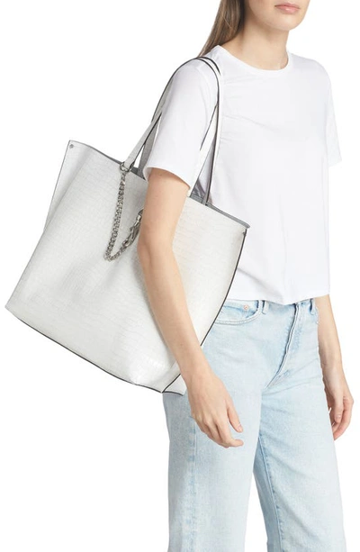Shop Rebecca Minkoff Large Megan Soft Croc Embossed Leather Tote In Optic White