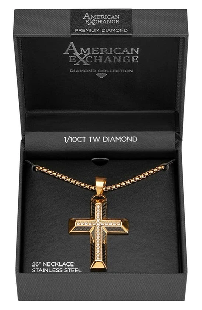 Shop American Exchange Goldtone Plated Stainless Steel Diamond Cross Necklace In Gold/ Black