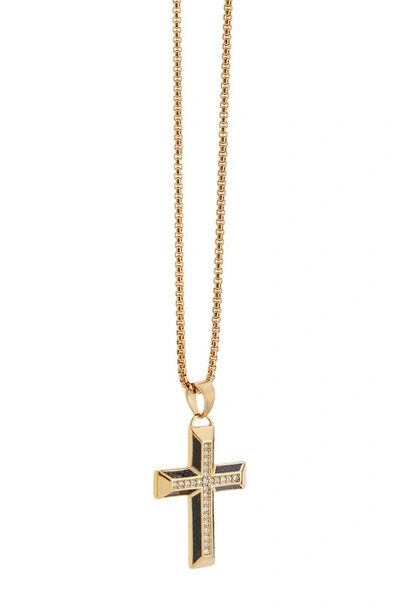 Shop American Exchange Goldtone Plated Stainless Steel Diamond Cross Necklace In Gold/ Black