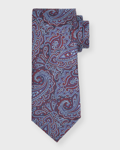 Shop Isaia Men's Paisley Jacquard Silk Tie In Blue