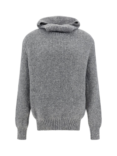 Shop Never Enough Balaclava Hooded Knitted Jumper In Grey