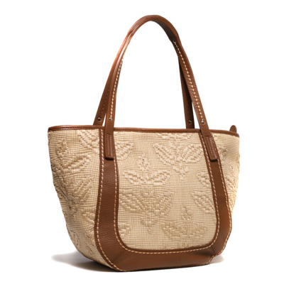Shop Plinio Visona' Two-handled Bag In Leather Raffia In Brown