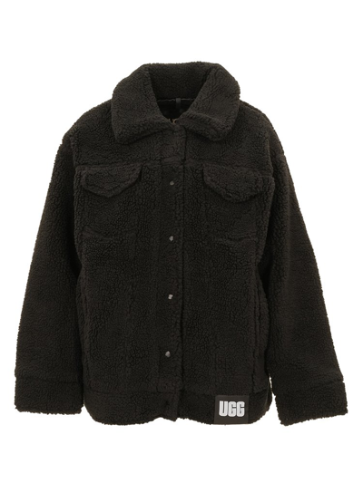 Shop Ugg Frankie Fleece Trucker Jacket In Black