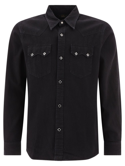 Shop Ralph Lauren Rrl Denim Western Shirt In Black