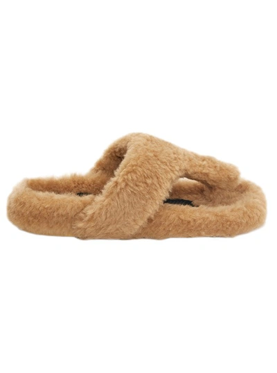 Shop Loewe Ease Toe Post Shearling Sandal In Neutrals