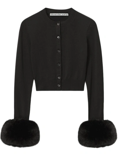 Shop Alexander Wang Faux Fur Cardigan In Black