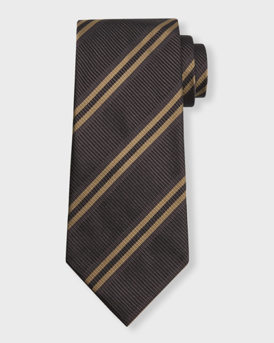 Shop Tom Ford Men's Stripe Silk Tie In Dark Brown