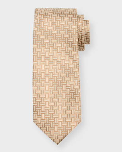 Shop Isaia Men's Basketweave Silk Tie In Beige