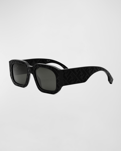 Shop Fendi Men's  Shadow Acetate Rectangle Sunglasses In Matte Black