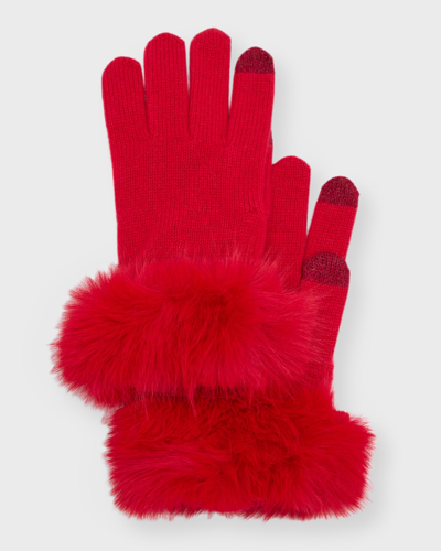 Shop Sofia Cashmere Touchscreen Cashmere & Faux Fur Gloves In Red