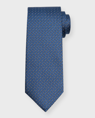 Shop Isaia Men's Micro-print Silk Tie In Medium Blue