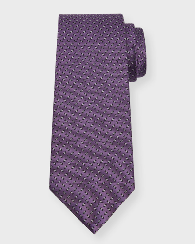 Shop Isaia Men's Micro-print Silk Tie In Medium Purple
