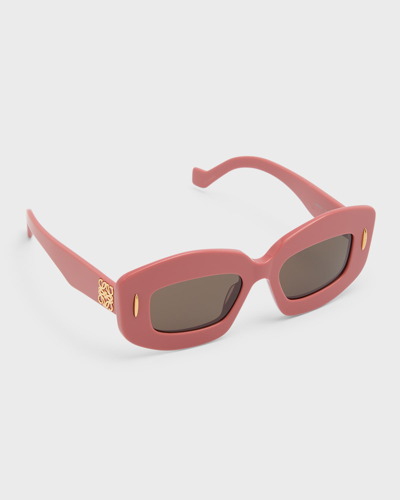 Shop Loewe Silver Screen Chunky Acetate Rectangle Sunglasses In Shiny Pink Brown