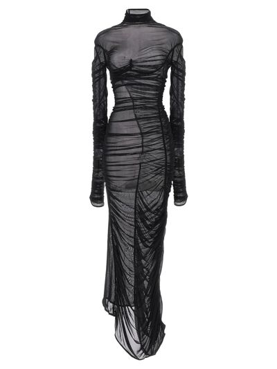 Shop Mugler 'draped Mesh' Dress In Black