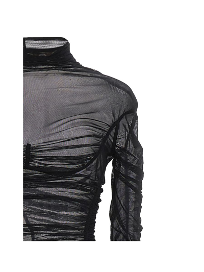 Shop Mugler 'draped Mesh' Dress In Black