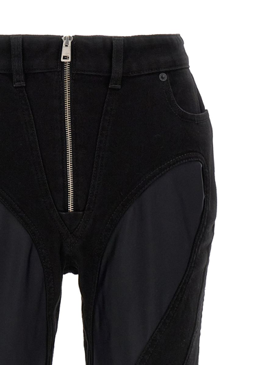 Shop Mugler 'zipped Bi-material' Jeans In Black