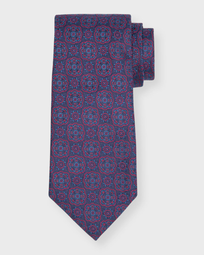 Shop Isaia Men's Medallion Silk Seven-fold Tie In Red