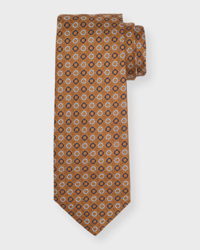 Shop Isaia Men's Geometric Silk Seven-fold Tie In Light Brown