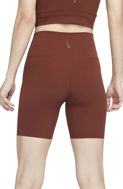 Shop Nike Yoga Luxe Tight Shorts In Oxen Brown/ Iron Grey