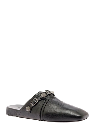 Shop Balenciaga 'cagole' Black Mule Flat With Studs In Leather Man