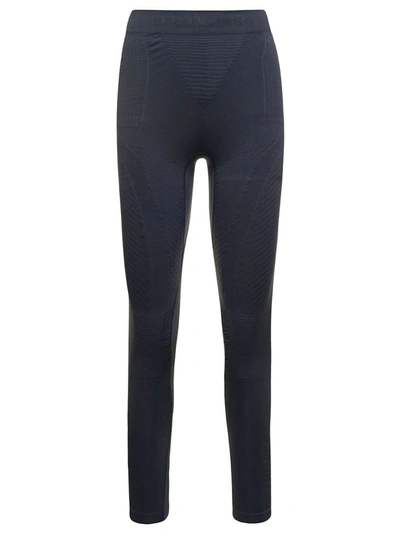 Shop Balenciaga 'energy Accumulator' Dark Grey Leggings With Logo And Perforated Details In Stretch Polyamide Woman