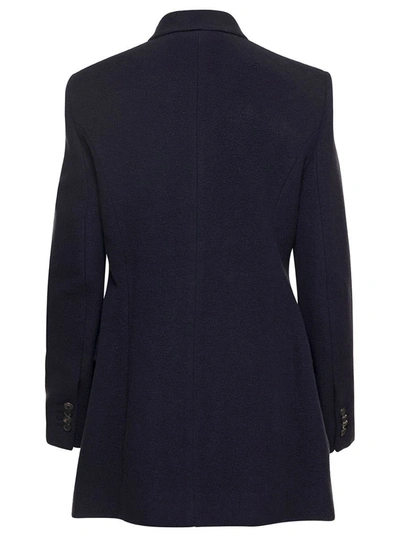 Shop Balenciaga 'hourglass' Blue Double-breasted Jacket With Peaked Revers In Brushed Wool Woman