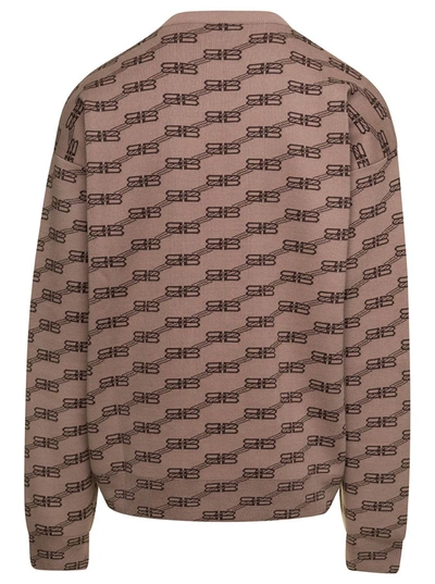Shop Balenciaga Beige Knit Sweater With All-over Monogram Jacquard In Cotton Blend Man