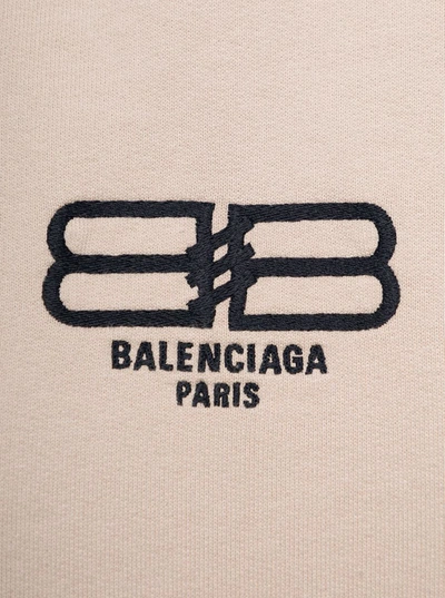 Shop Balenciaga Beige Hoodie With Bb Logo Print In Cotton Woman