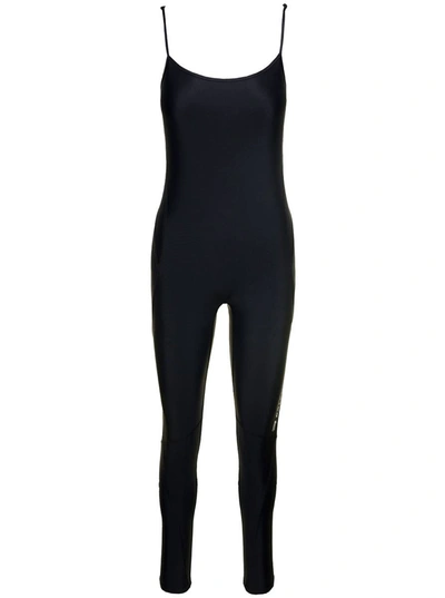 Shop Balenciaga Black 'mat Spandex' Bodysuit With Side Contrasting Logo In Stretch Fabric Woman