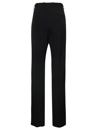 Shop Balenciaga Long Black Pinstripedtrousers With Button And Zip Closure In Wool Woman