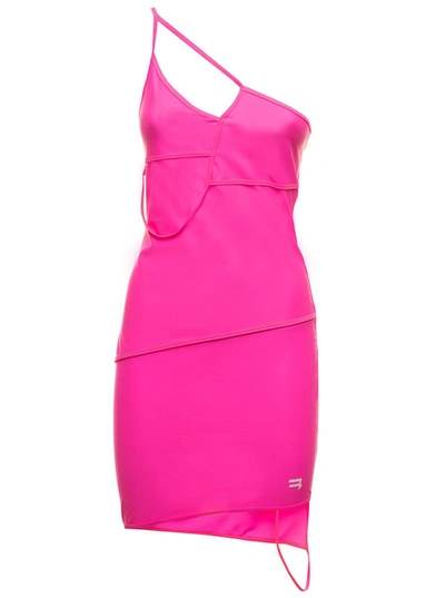 Shop Balenciaga Mat Spandex One Shoulder Stretch Fabric Pink Dress Blaneciaga Woman In Fuxia