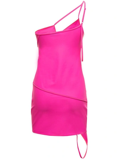 Shop Balenciaga Mat Spandex One Shoulder Stretch Fabric Pink Dress Blaneciaga Woman In Fuxia