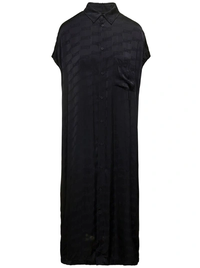 Shop Balenciaga Maxi Black Chemisier Dress With Bb Monogram Jacquard In Viscose Woman