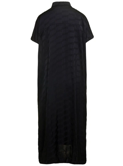 Shop Balenciaga Maxi Black Chemisier Dress With Bb Monogram Jacquard In Viscose Woman