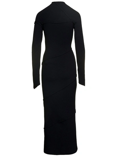 Shop Balenciaga Maxi Black Ribbed Dress With Spiral Construction And Exposed Seams In Viscose Blend Knit Woman