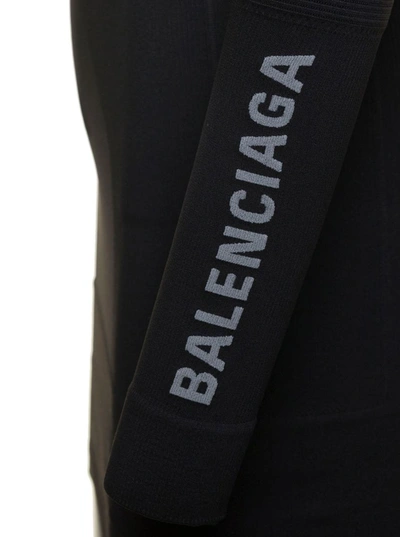 Shop Balenciaga Mini Tight Black Dress With Contrasting Logo Print At The Front In Stretch Polyamide Woman