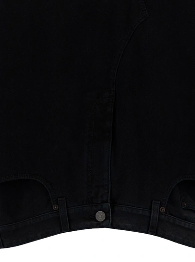 Shop Balenciaga Oversized Black Jacket With Branded Button In Cotton Denim Man